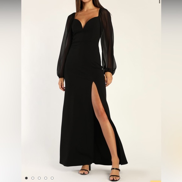 Lulus Dresses & Skirts - Lulu’s Oh The Drama Black Balloon Sleeve V-Neck Maxi Dress in Black Size Small